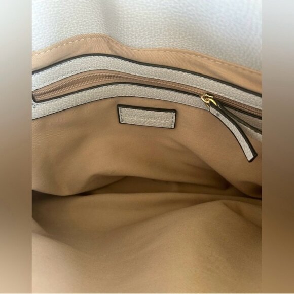 Gray Faux Leather Tote Handbag With Dual Handles & Gold Zipper Closure - Picture 7 of 12